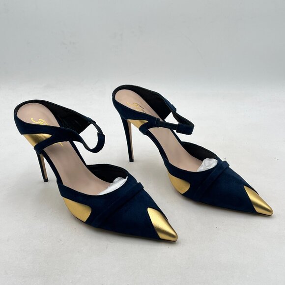 FOWT Navy Pointed Toe Slip on Mules Backless Stiletto High Heel Sandals - Picture 4 of 8